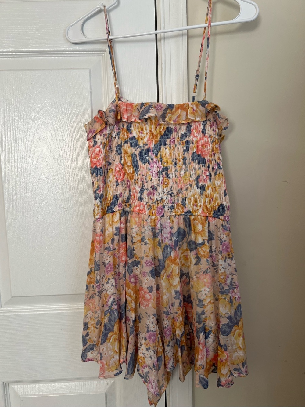 Altar'd State Yellow Multicolor Pastel Floral Smocked Flowy Shorts Romper Large